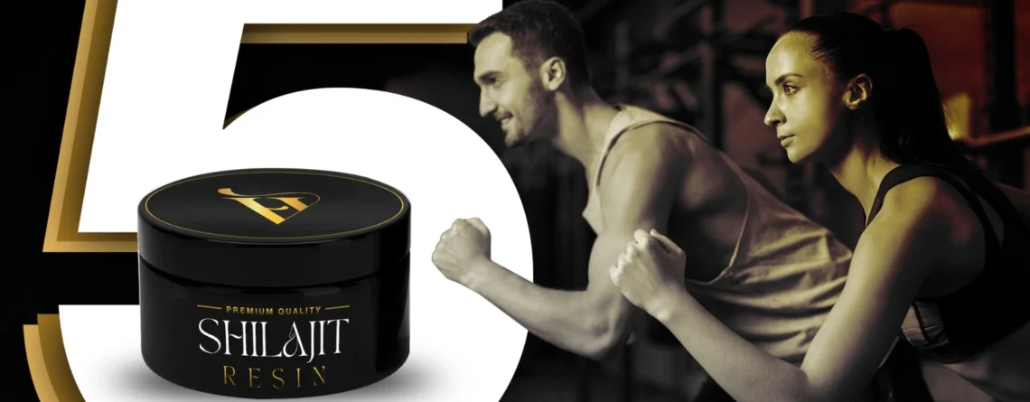 A fit man and woman training together with premium quality Shilajit resin, symbolizing enhanced energy and endurance.