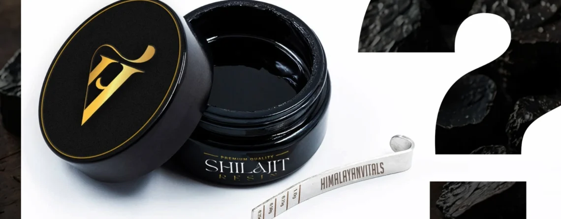 Open jar of premium quality Shilajit resin with a measuring spoon, symbolizing its purity and benefits as a Himalayan superfood.