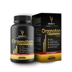 Himalayan Vitals Organoton dietary supplement bottle with packaging, designed for men’s energy, cognitive support, testosterone boost, and immune health.