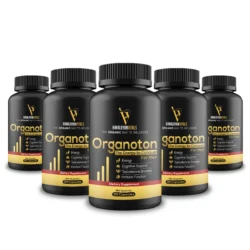 Pack of 5 Himalayan Vitals Organoton bottles – a men’s dietary supplement for energy, cognitive support, testosterone boost, and immune health.