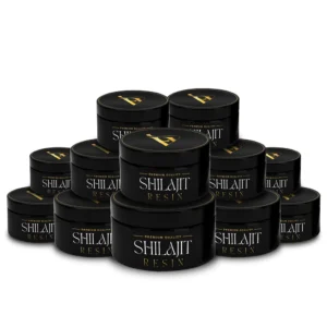 Pack of 12 Himalayan Vitals Shilajit Resin jars, a premium-quality natural supplement for energy, stamina, and overall wellness.