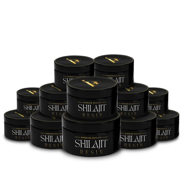 Pack of 12 Himalayan Vitals Shilajit Resin jars, a premium-quality natural supplement for energy, stamina, and overall wellness.